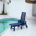 thumbnail image 1 of Navy Blue Outdoor Chaise Lounge with Wood Texture, 5-Position Adjustable HDPE Patio Lounge Chair with Wheels & Cup Holder for Poolside, Deck, 1 of 9