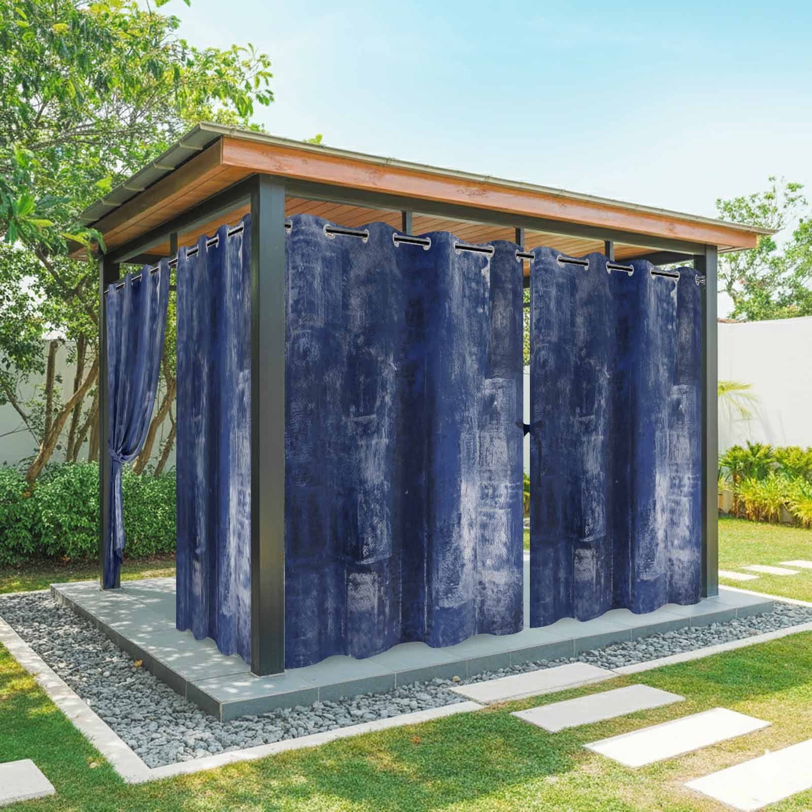 Navy Blue Outdoor Curtains for Patio Waterproof,Windproof Privacy Curtains with Weighted Bottom,Retro Oil Painting Modern Abstract Art Aesthetics Outside Drapes for Picnic Garage Yard 54"x95" 2 Panel