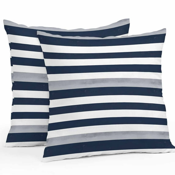 Navy Blue Outdoor Pillow Covers Set of 2 and Grey Stripe Abstract Geometric Stripes Waterproof Throw Pillow Case Decorative Square Cushion Cover for Patio Couch Garden Balcony, 20"x20"