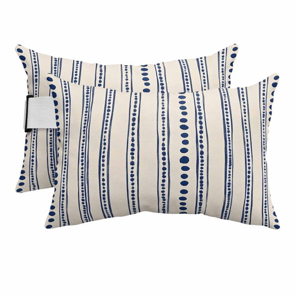 Navy Blue Outdoor Pillows for Chaise Lounge Chair Beach Headrest Pillow Set of 2 Waterproof Lumbar Pillows with Insert&Strap Modern Geometric Abstract Art Striped Pillow for Patio Pool 11"x16"
