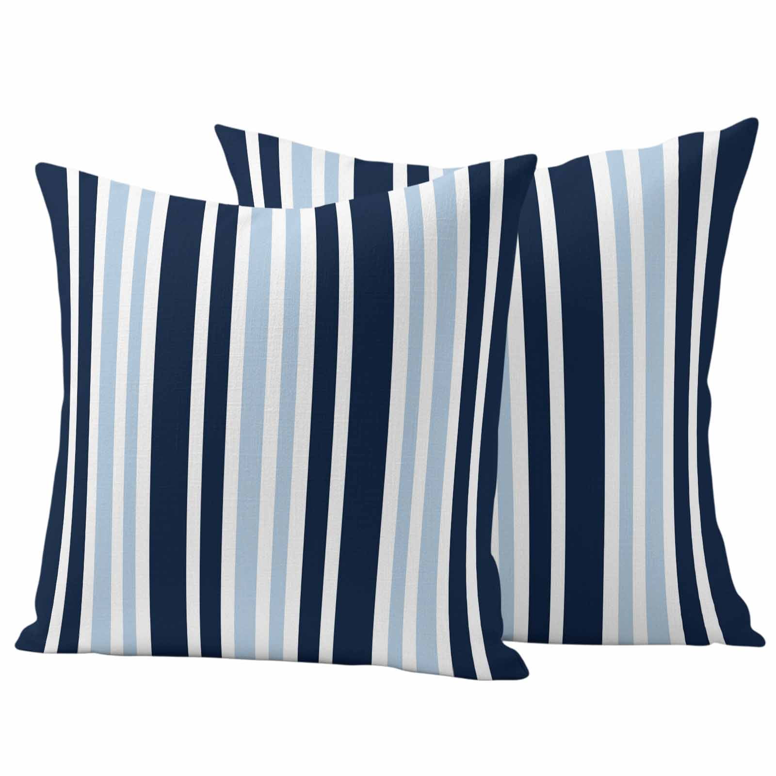 Navy Blue Outdoor Waterproof Pillow Covers, Modern White Geometric Vertical Stripes Decorative Square Throw Pillowcase Sofa Cushion Sham for Patio/Couch/Chair, 24"x24" 2 Pack