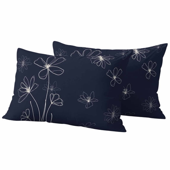 Navy Blue Outdoor Waterproof Pillow Covers, Spring Flora Decorative Rectangle Throw Pillowcase Sofa Cushion Sham for Patio/Couch/Chair, 20"x12" 2 Pack