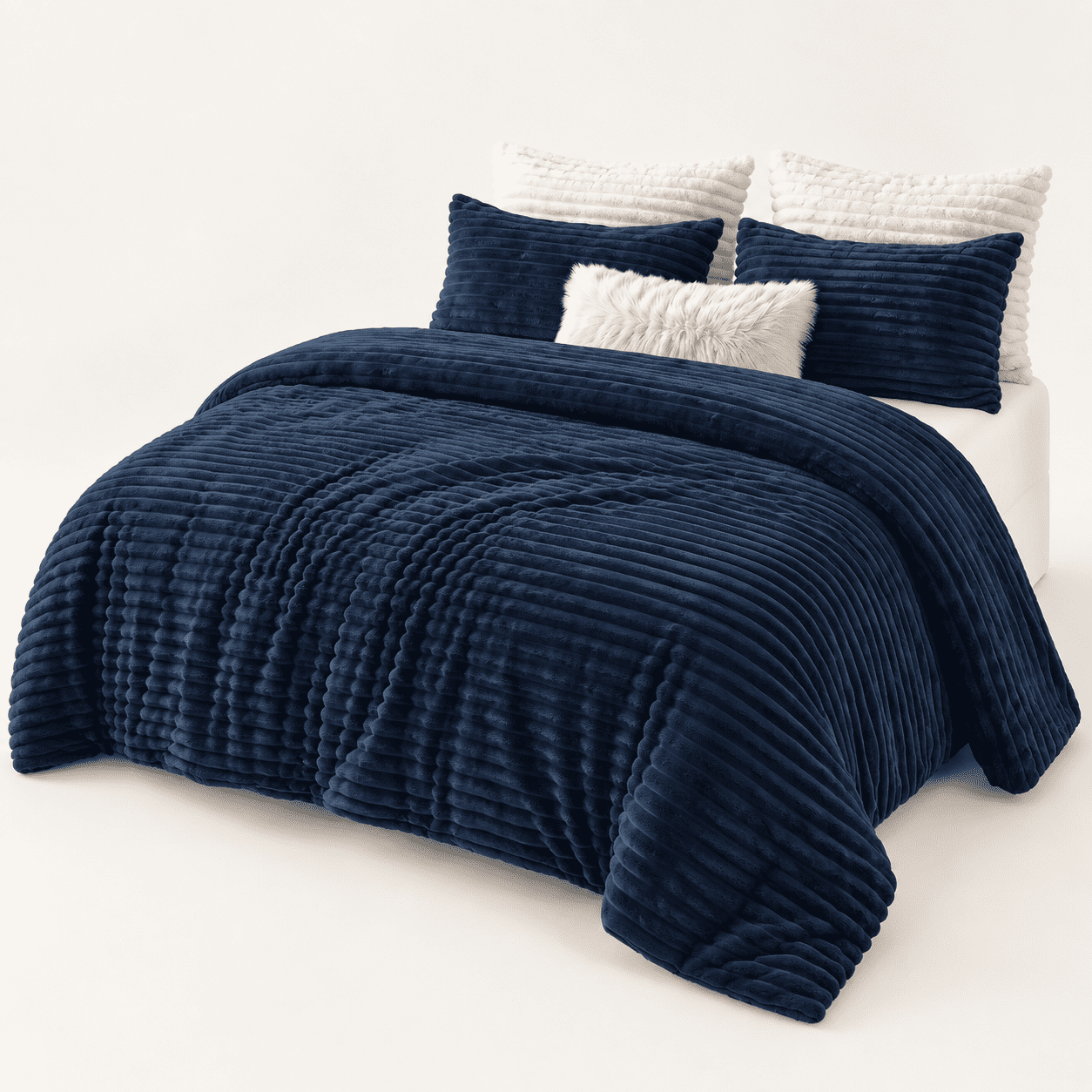 Navy Blue Oversized Queen 3 Piece Fleece Bedding Comforter Set ...