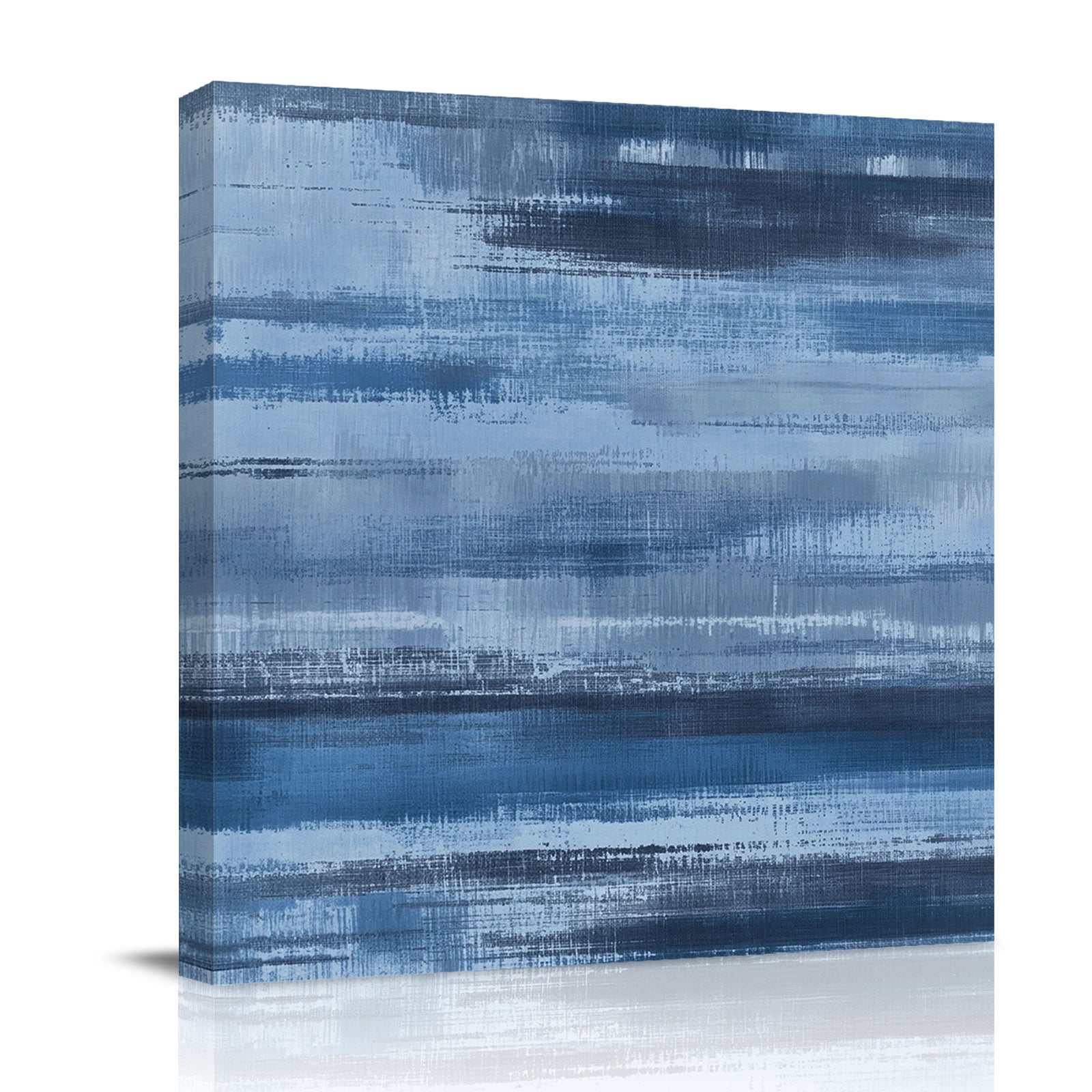 Navy Blue Paint Canvas Wall Art for Living Room, Watercolor Abstract Blue Stripes Poster Print Painting for Bedroom Office Home Decoration Wall Pictures Prepare To Hang 16"x16"