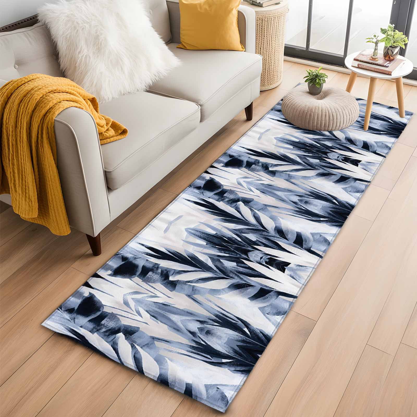Navy Blue Palm Leaf Kitchen Runner Rug 2x6 Washable Runners for Hallway ...
