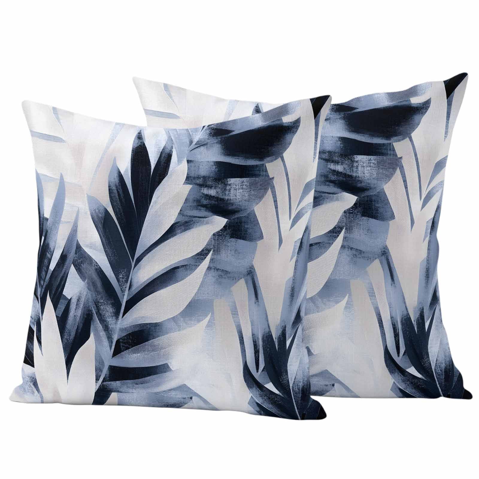Navy Blue Palm Leaf Outdoor Waterproof Pillow Covers, Botanical Vintage Tropical Leaves Decorative Square Throw Pillowcase Sofa Cushion Sham for Patio/Couch/Chair, 20"x20" 2 Pack