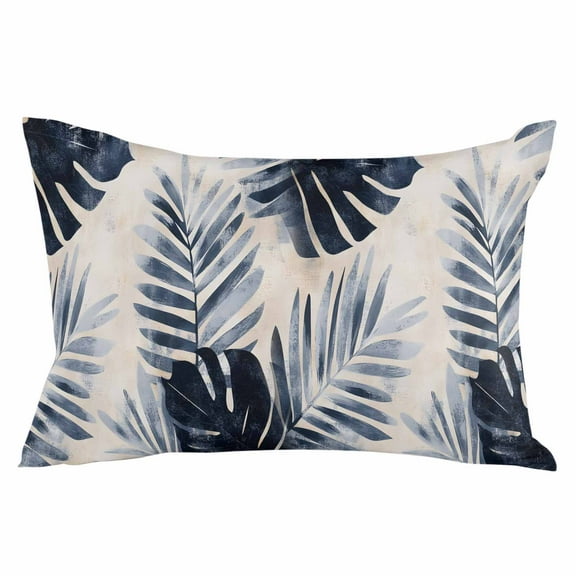 Navy Blue Palm Leaves Throw Pillow Cover 12 x 20 Inch Decorative Pillow Cover Tropical Botanical Retro Lumbar Pillowcase Seasonal Rectangle Cushion Case for Couch Sofa Bed Living Room