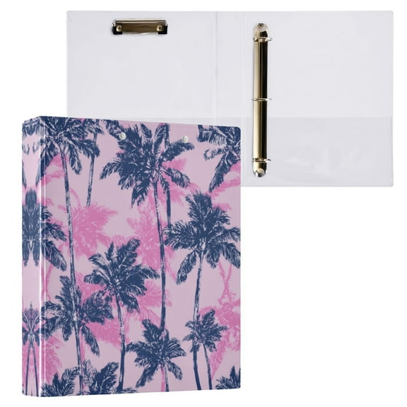 Navy Blue Palm Tree 3 Ring Hardcover Binders 1.5in Round Rings for Letter-Size Folder Paper Organizer Pockets for Office Student Recipe