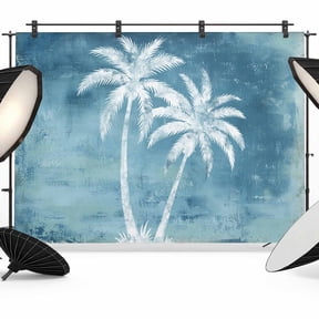 Navy Blue Palm Tree Backdrops for Photography, Summer Tropical Beach Country Island Tree Leaf Fabric Photo Background Sturdy Studio Props for Photo Studio, Video Recording, Booth & Photoshoot 7x5ft