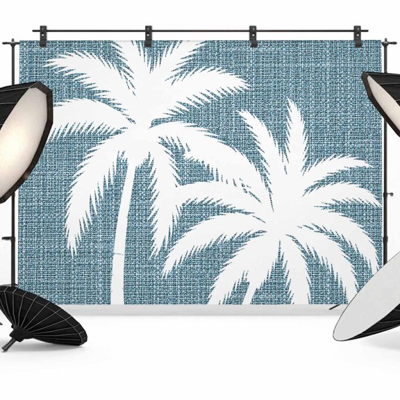 Navy Blue Palm Tree Backdrops for Photography, Summer Tropical Beach Country Tree Leaf Linen Texture Fabric Photo Background Sturdy Studio Props for Photo Studio, Video Recording Photoshoot 7x5ft