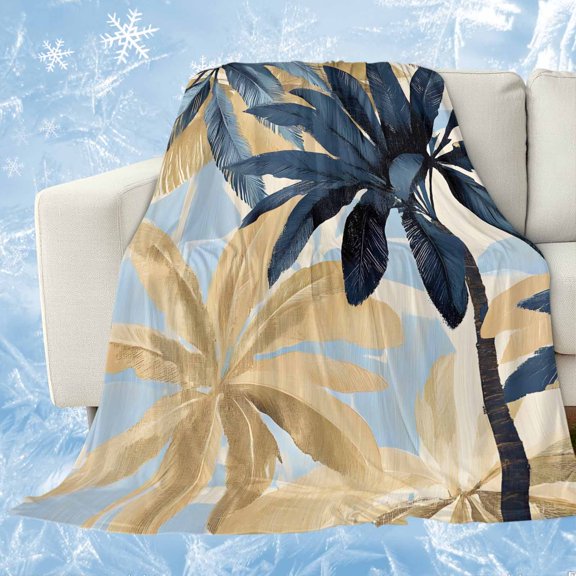 Navy Blue Palm Trees Cooling Blanket,Lightweight Breathable Summer Throw Blanket with Double Sided Cold Effect,Vintage Summer Botanical Watercolor Picnic Blankets Bed Sheet for Hot Sleepers 30"x40"