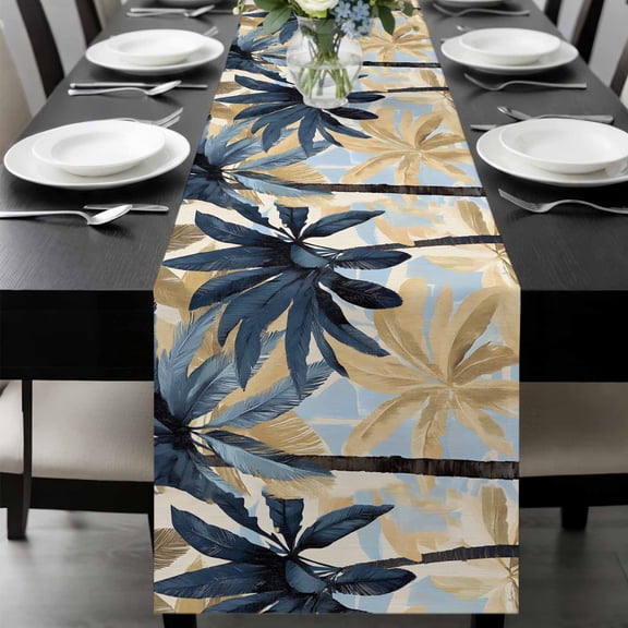 Navy Blue Palm Trees Table Runner 48 Inches Long, Vintage Summer Botanical Watercolor Kitchen Coffee Dining Table Decoration for Home Party Birthday Wedding Home Decor 13x48 Inches