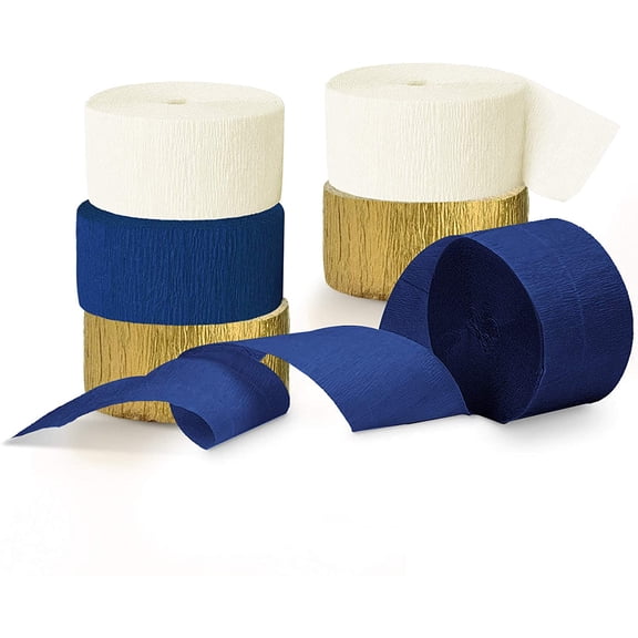 Navy Blue Party Decorations - 6 Rolls Navy Blue Gold Ivory Crepe Paper Streamers Tassels Paper for Graduation Party Bridal Shower Wedding Birthday Supplies