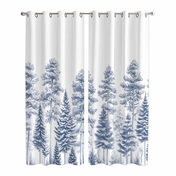 Navy Blue Pastoral Tree Kitchen Curtains 84 Inch Length, Vintage Botanical Spring Grommet Top Bedroom Living Room Curtains, Light Filtering Cafe Curtain Drapes 2 Panels Set 84''x84''