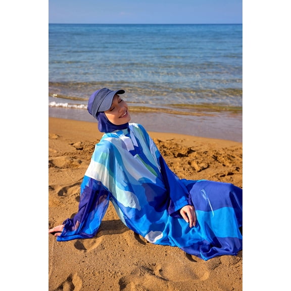 Navy Blue Patterned Silk-Touch Pareo - P2507