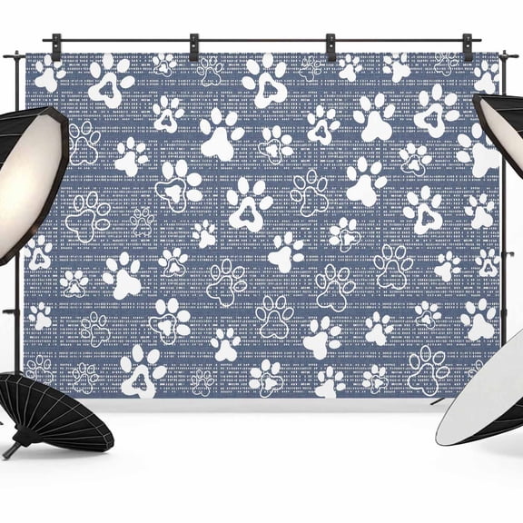 Navy Blue Paw Print Photography Backdrop 7x5FT, Modern Classic Blue White Animal Large Paw Pattern Plaid Photo Backdrops, Background for Photography Studio, Back Drop for Photoshoot