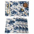 thumbnail image 1 of Navy Blue Peony Placemats Set of 8 Retro Floral Botanical Blossom Place Mats Indoor Wipeable Table Mats Washable Cloth Dining Table Placemats for Kitchen Holiday Party Home Decor 13x19 Inch, 1 of 9