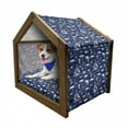 thumbnail image 1 of Navy Blue Pet House, Sailboat Vertical Stripe Pattern Anchor Fishes Gulls Paint Effect Nautical Theme, Outdoor & Indoor Portable Dog Kennel with Pillow and Cover, 5 Sizes, Blue White, by Ambesonne, 1 of 5