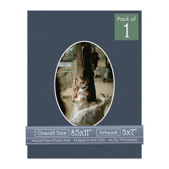 Navy Blue Picture Frame Mat for 8.5x11 Frames - Oval Opening for 5x7 Photos - 1 Mat