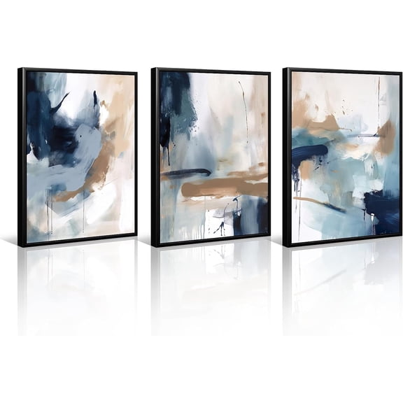 Navy Blue Pictures Wall Art Abstract Modern Painting Canvas Brown Watercolor Wall Art Decor Abstract Blue Poster Minimalist Graffiti Prints Artwork for Living Room 12x16 Inch Unframed Set of 3