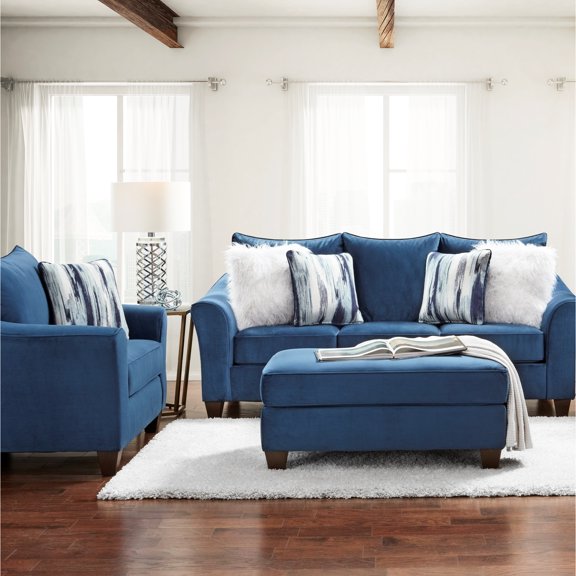 Navy Blue - Pillow Back Style, Flared Arms, -colored Legs, For Primary Living Space Seating High Foam Cushions, Slightly Rolled Made In