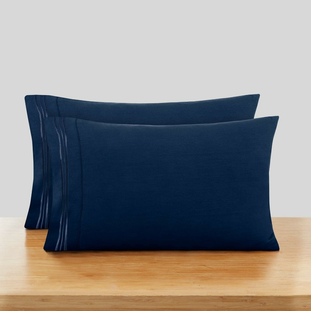 Navy Blue Pillow Case Set Two Piece Standard Size Ultra Soft Pillowcase Set