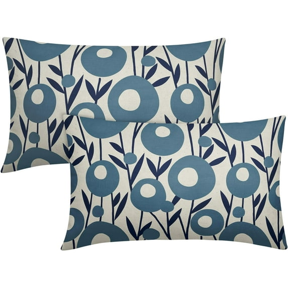 Navy Blue Pillow Covers 12x20 Set of 2 Spring Summer Floral Minimalist Geometry Art Flower Rectangle Decorative Lumbar Throw Pillow Cases Outdoor Farmhouse Decor for Sofa Couch Bed