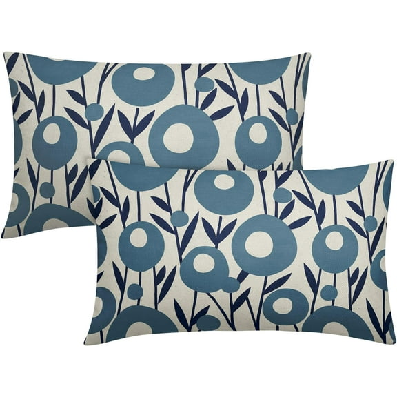 Navy Blue Pillow Covers 12x20 Set of 2 Spring Summer Floral Minimalist Geometry Art Flower Rectangle Decorative Lumbar Throw Pillow Cases Outdoor Farmhouse Decor for Sofa Couch Bed