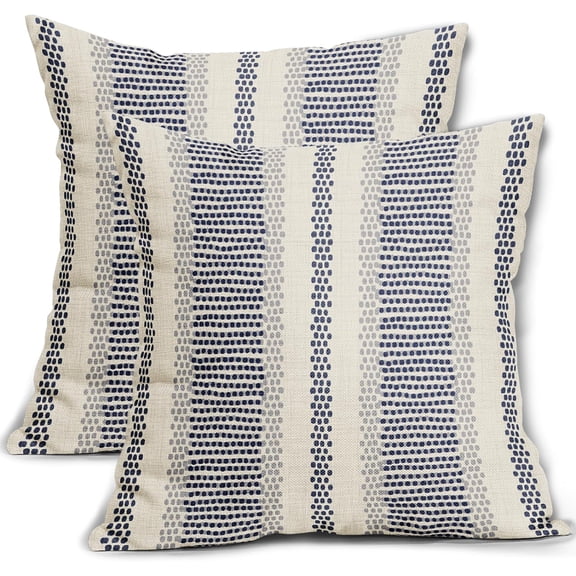 Navy Blue Pillow Covers 16x16 Set of 2 Gray Grey Dot Print Striped Decorative Outdoor Pillowcases Boho Rustic Farmhouse Decorative Throw Cushion Case Decor for Couch Sofa Bed