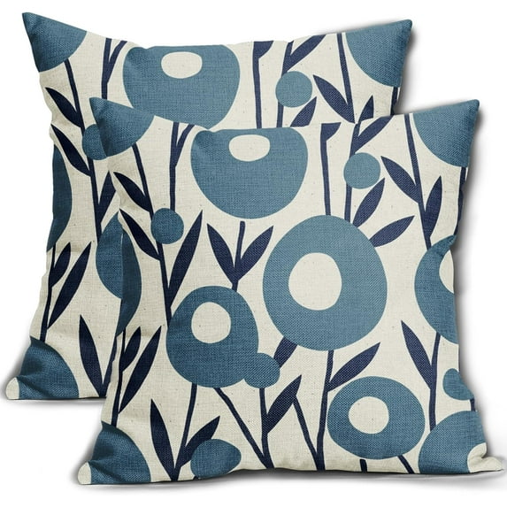 Navy Blue Pillow Covers 16x16Set of 2 Spring Summer Floral Minimalist Art Geometry Flower Modern Style Decorative Throw Pillow Cases Outdoor Farmhouse Decor for Sofa Couch Bed