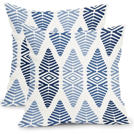 Navy Blue Pillow Covers 20x20 Inch Blue and White Boho Decorative Throw Pillow Covers Bohemian Geometric Outdoor Pillowcases Cotton Linen Cushion Covers for Couch Sofa Bed Decor (Pack of 2)