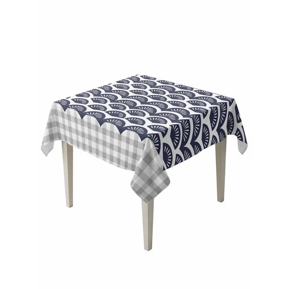 Navy Blue Pine Leaves Suqare Tablecloth - 54 x 54 Inch, Abstract Art Geometric Gray Plaid Waterproof & StainResistant Tablecloth, Washable Oil-proof Table Cover for Dining/Party/Wedding/Buffet