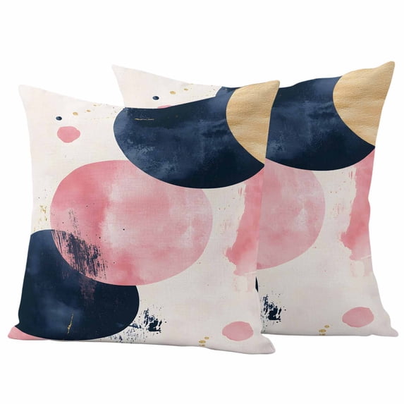 Navy Blue Pink Abstract Art Outdoor Waterproof Pillow Covers, Modern Luxury Geometric Decorative Square Throw Pillowcase Sofa Cushion Sham for Patio/Couch/Chair, 24"x24" 2 Pack