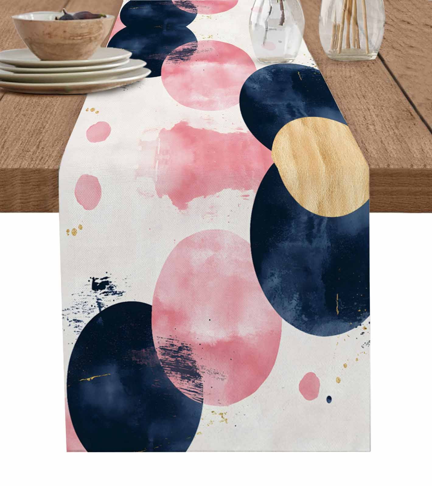 Navy Blue Pink Abstract Art Table Runner 70 Inches, Modern Luxury ...