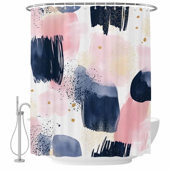 Navy Blue Pink Art Shower Curtain Set - Standard 72" x 72" Washable Bathtub Curtain with 12 Hooks, Abstract Contemporary Luxury Waterproof Fabric Stall Shower Curtains for Bathroom/Bathtub Décor