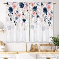 thumbnail image 1 of Navy Blue Pink Flower Kitchen Curtains Floral Watercolor Leaves Small Short Cafe Window Curtains Botanical Wildflower Rod Pocket Bathroom Drapes Treatment Tier Curtains (27.5x39 Inch), 1 of 6