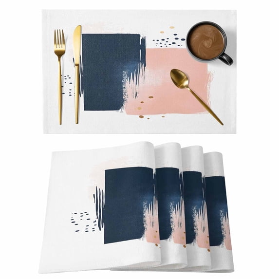 Navy Blue Pink Placemats Set of 6 Geometric Abstract Art Modern Place Mats Indoor Wipeable Table Mats Washable Cloth Dining Table Placemats for Kitchen Holiday Party Home Decor 13x19 Inch