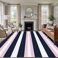 thumbnail image 1 of Navy Blue Pink Stripe Washable Living Room Rugs 5'x7', Modern Abstract Low Pile Throw Large Area Rugs Non-Slip Sturdy Edge Binding Carpet for Dining Room Bedside Kitchen, 1 of 9