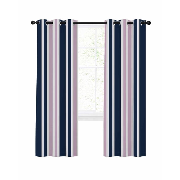 Navy Blue Pink Striped Blackout Curtains 72 Inches Long for Bedroom, Modern Minimalist Ombre Lines Thermal Insulated Room Darkening Black Out Window Curtain Panels Grommet Drapes for Living Room