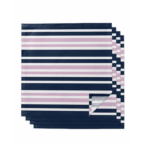 Navy Blue Pink Striped Cloth Napkins Set of 4 Reusable Dinner Napkins, Gradient Horizontal Lines Cocktail Napkin Washable Table Napkins for Wedding/Holiday Party/Baby Shower 20"x20"