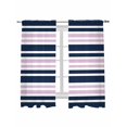 thumbnail image 1 of Navy Blue Pink Striped Curtains 63 Inch Length, Sheer Curtains for Bedroom Living Room Window Gradient Horizontal Lines Rod Pocket Voile Drapes Kitchen Curtains Small Half Window 42"x63" 2 Panels, 1 of 6