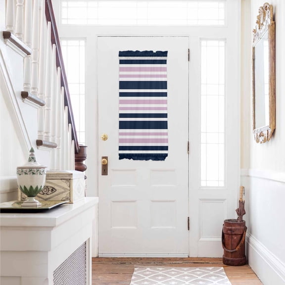 Navy Blue Pink Striped Door Curtains for Door Window, French Sidelight Front Back Door Curtains With Tieback, Gradient Horizontal Lines Kitchen Rod Pocket Drapes Panel, 25"x40"