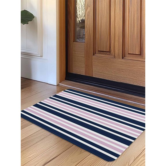 Navy Blue Pink Striped Door Mat Indoor Outdoor Entrance, Non Slip Rug for Kitchen Bathroom Entryway Rug, Gradient Horizontal Lines Washable Doormat Floor Mat for Office Home Decor 24x36 Inch