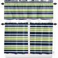 thumbnail image 1 of Navy Blue Pink Striped Kitchen Curtains, Gradient Horizontal Lines 3-Piece Kitchen Curtain Valance and Tiers Set 24 Inch Length, Rod Pocket Half Window Curtains for Cafe Living Room Bathroom, 1 of 6