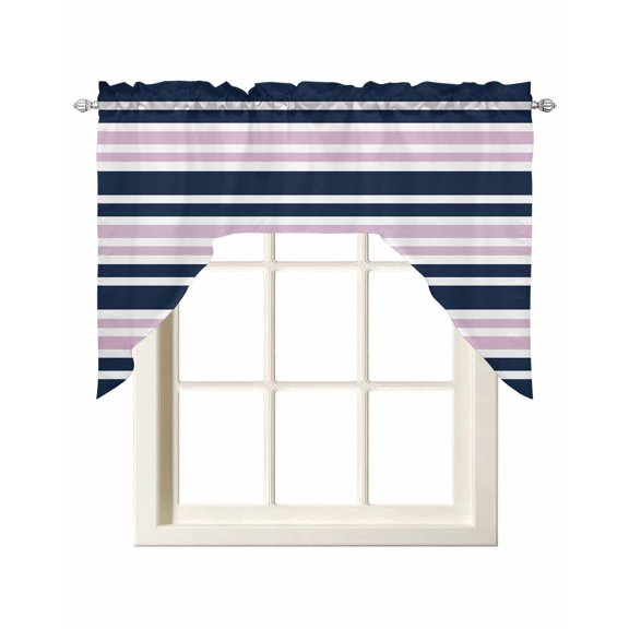Navy Blue Pink Striped Kitchen Swag Valances for Windows, Gradient Horizontal Lines Swag Valances Curtains for Living Room, Rod Pocket Window Treatments for Bathroom, Bedroom, Cafe, 56"x36"