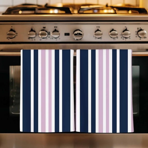 Navy Blue Pink Striped Kitchen Towels Set of 4, Modern Minimalist Ombre Lines Absorbent Dish Towels for Kitchen, Microfiber Hand Towel, Quick Drying Tea Towel for Cleaning Decorative Dishcloths