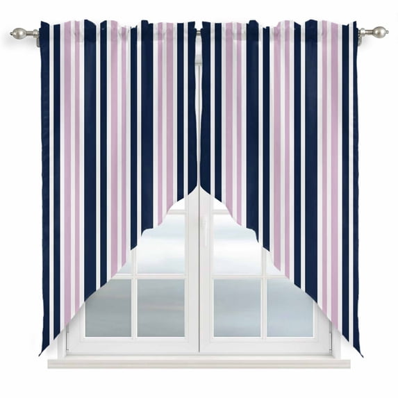 Navy Blue Pink Striped Kitchen Window Curtains, Swag Curtains Valance for Bedroom Living Room Bathroom, Modern Minimalist Ombre Lines Rod Pocket Window Treatment Curtain Block Drapes 2 Panels 36"x36"