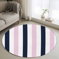 thumbnail image 1 of Navy Blue Pink Striped Round Living Room Rugs 3.3 ft, Modern Washable Area Rug with Non-Slip Sturdy Edge Binding Round Front Door Mat Floor Carpet for Entryway, 1 of 9