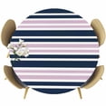 thumbnail image 1 of Navy Blue Pink Striped Round Tablecloth, Fitted Table Cover with Elastic for 55"-60" Round Tables, Gradient Horizontal Lines Table Cloth Outdoor Indoor Dinning Party Waterproof Tablecloths, 1 of 7