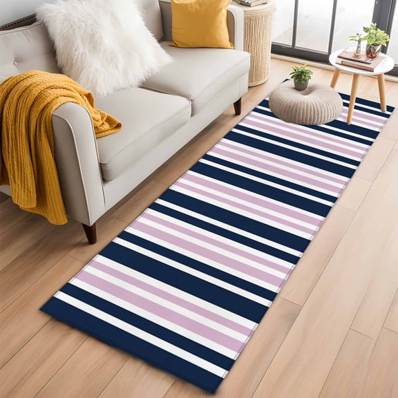 Navy Blue Pink Striped Runner Rug 2x6 FT,Non Slip Hallway Rugs,Modern Minimalist Ombre Lines Washable Soft Floor Carpet Throw Runner Carpet Long Rugs for Entryway Kitchen Bedside Sliding Door